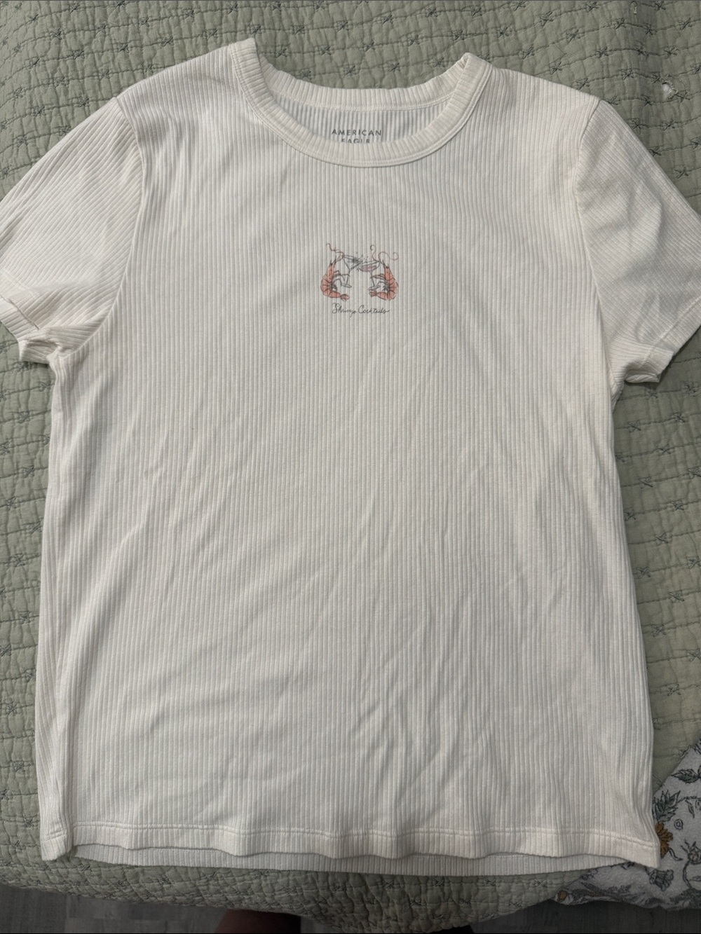 Cream Ribbed Tee with cute “Shrimp Cocktails” design